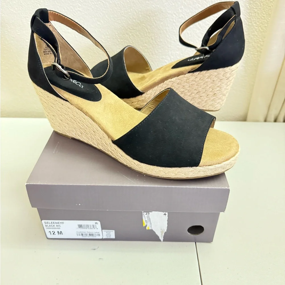 Style & Co. Black and Tan Espadrille Wedges